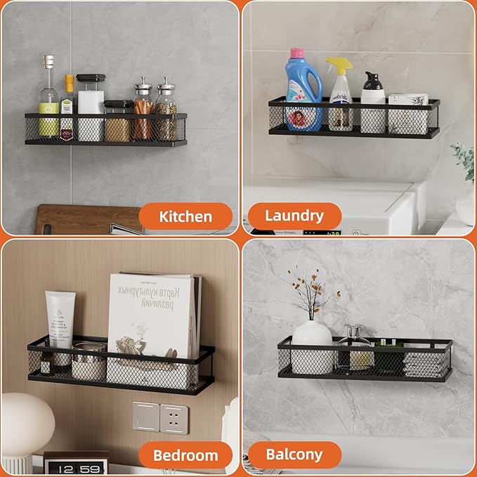 Spice Rack Wall Mount, 4 Pack Pantry Door Organizer & Hanging Storage Baskets Organizer Wall Mount, Large Capacity Metal Spice Shelf for Kitchen Cabinet, Pantry Doors, Bathroom, Shower, Home Decor-Ruum Studio Home