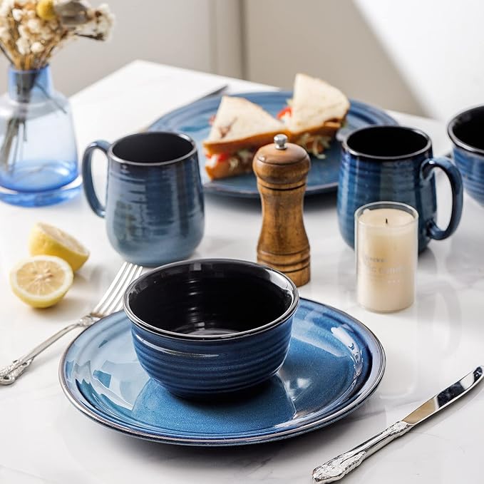 Hasense Coffee Mug Set of 4, 12 Ounce Ceramic Coffee Cups with Handle, Large Mug Set for Coffee, Tea, Chocolate, Modern Mug Gift for Men and women, Dishwasher & Microwave Safe(Blue)-Ruum Studio Home