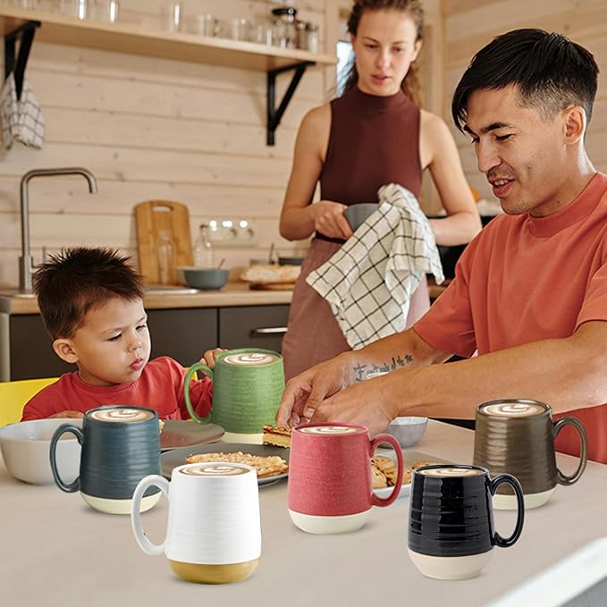 Hasense Porcelain Coffee Mugs Set of 6, 15 Ounce Large Ceramic Coffee Cups Set with Handle for Latte, Tea, Cocoa and Hot Chocolate, Colorful Coffee Mugs for Men and Women, Microwave Safe-Ruum Studio Home