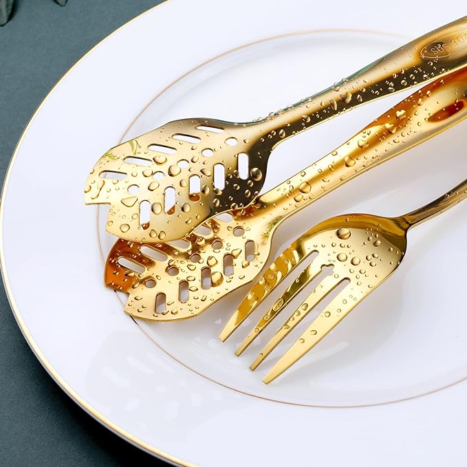 Gold Serving Utensils, OGORI 15-Piece Stainless Steel Gold Serving Utensils Set Include Serving Spoons, Slotted Serving Spoons, Serving Tongs, Serving Forks, Butter Knife, Soup Ladle, Pie Server-Ruum Studio Home
