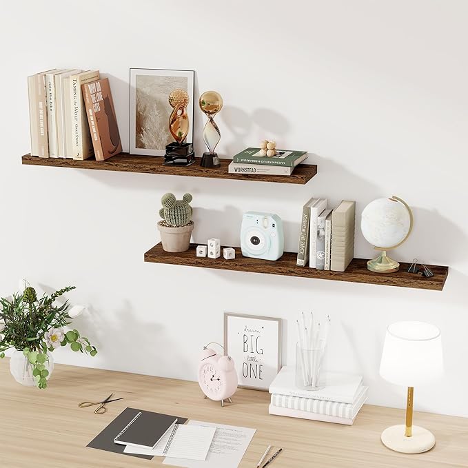 Floating Shelves for Wall, 40 Inch Floating Shelves for Home Decor, Wall Mounted Rustic Wood Shelves, Bathroom, Hanging Deep Shelf for Bedroom, Living Room, Kitchen (Rustic Brown, Set of 2)-Ruum Studio Home