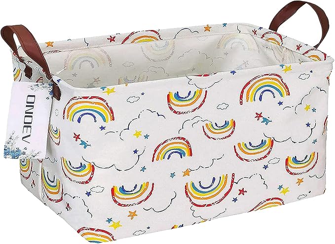 Rectangular Folding Laundry Basket, waterproof Canvas Basket,gift basket,Suitable for children's room,Office,Clothes,Toys Storage (rainbow)-Ruum Studio Home