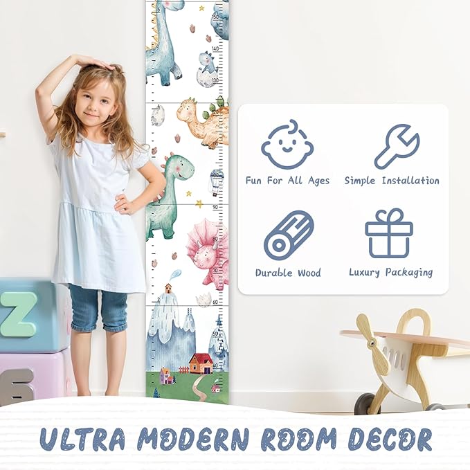 Personalized Name Growth Chart for Kids, Watercolor Dinosaur Height Measurement Chart for Children's Growth, Suitable for Both Boys and Girls, Removable and Easy to Store, Lightweight-Ruum Studio Home