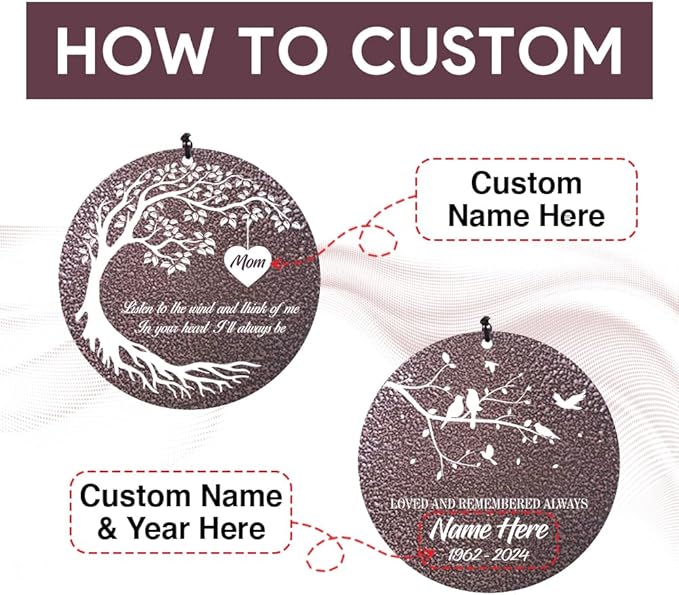 Personalized Memorial Wind Chime, Metal Wind Chime Deep Tone, Wind Chimes for Loss of Loved One, Sympathy Gift Loss of Mom Dad or Loved One, Decorative Wind Chimes Outdoor-Ruum Studio Home