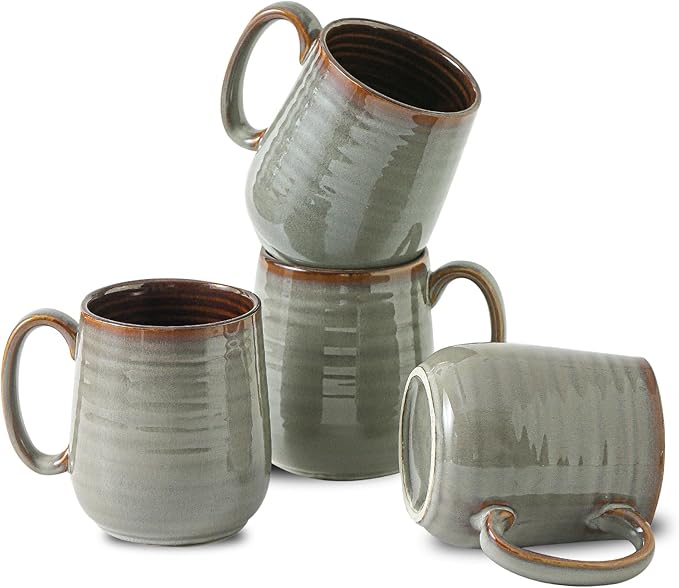 Hasense Coffee Mugs Set of 4, 12 oz Coffee Cups Ceramic, Stoneware Latte Mug with Large Handle for Coffee, Tea, Milk and Chocolate,Easy Hold & Clean, Dishwasher & Microwave Safe, Light Grey-Ruum Studio Home