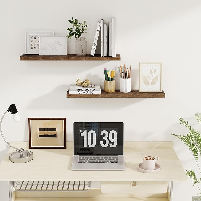 Fun Memories Floating Shelves for Wall, 30" Rustic Wood Deep Wall Mounted Shelves with Invisible Brackets for Decor & Storage, Floating Shelf for Living Room, Bathroom (Rustic Brown, Set of 2)-Ruum Studio Home