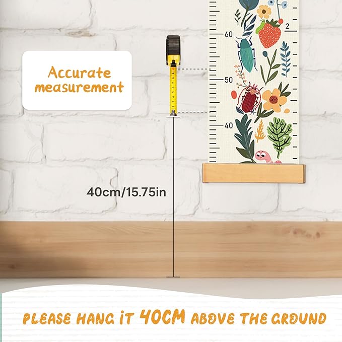 Personalized Name Growth Chart Wall Decor for Kids – Canvas Removable Height Chart Measuring Ruler 59" x 7.9" (Flowers)-Ruum Studio Home