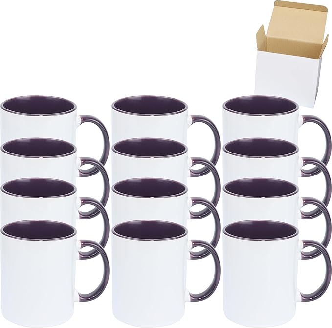 11oz White Ceramic Sublimation Coffee Mug in White Gift Box, Purple, Case of 12-Ruum Studio Home