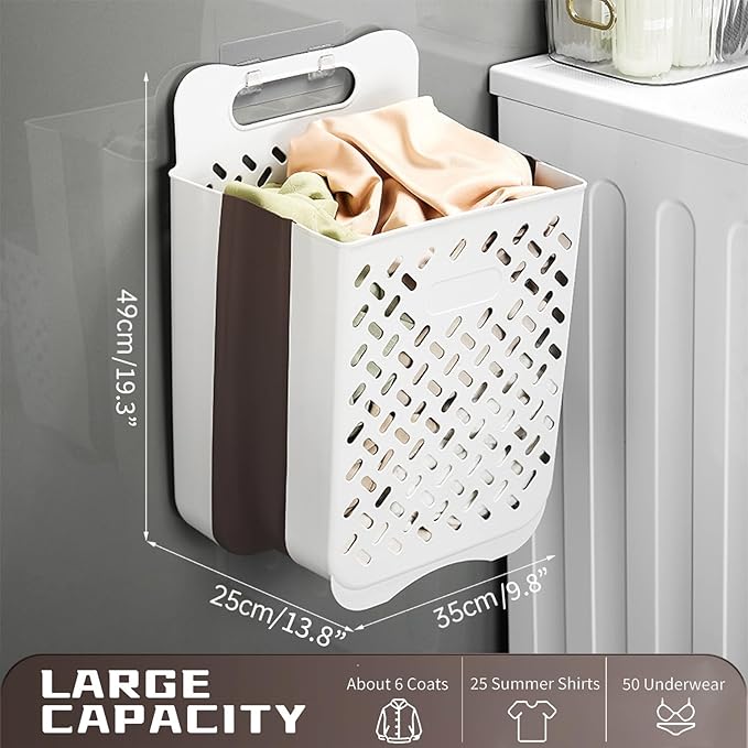 Plastic Foldable Laundry Basket with Handle, 42L Wall Mounted Laundry Hamper Freestanding Dirty Clothes Hamper, Collapsible Laundry Baskets Pop Up Hamper Storage Container for Snacks Dolls-Ruum Studio Home