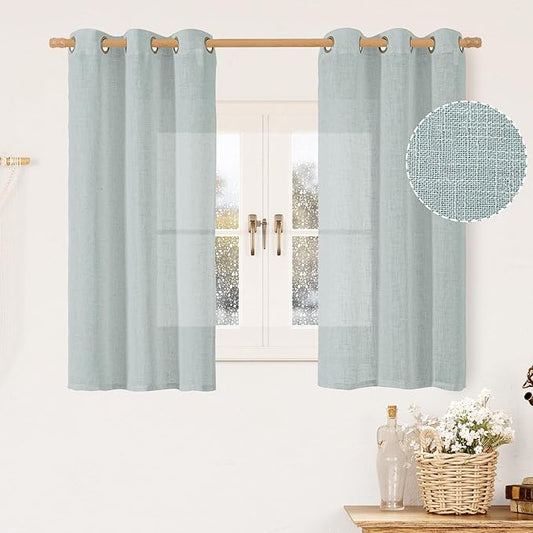 LAMIT Greyish Blue Linen Curtains for Windows 2 Panels Set, 48 Inch Linen Textured Light Filtering Drapes Bronze Grommet Boho Panels for Farmhouse/RV Camper/Loft, 34 x 48 Inch-Ruum Studio Home
