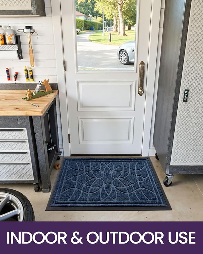 DEXI Front Door Mat Outside Entrance, Heavy Duty Non Slip Low Profile Doormat for Entryway, Trap Dirt and Moisture Welcome Mats, Easy Clean, Patio, Garage, 5x3, Blue-Ruum Studio Home