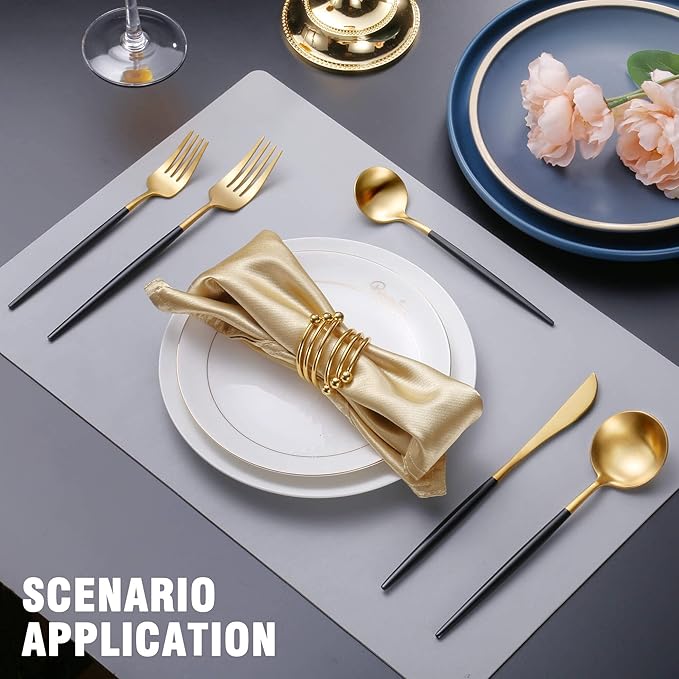 Matte Black Gold Silverware Set for 6,Modern Stainless Steel Brushed Cutlery Set,30-Pieces Heavy Duty Flatware Set,Knives Spoons and Forks Set Utensils Set, Satin Finish, Dishwasher Safe-Ruum Studio Home