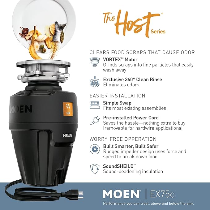 Moen Black EX Series Host Series 3/4 Horsepower Improved Installation Garbage Disposal, EX75C-Ruum Studio Home