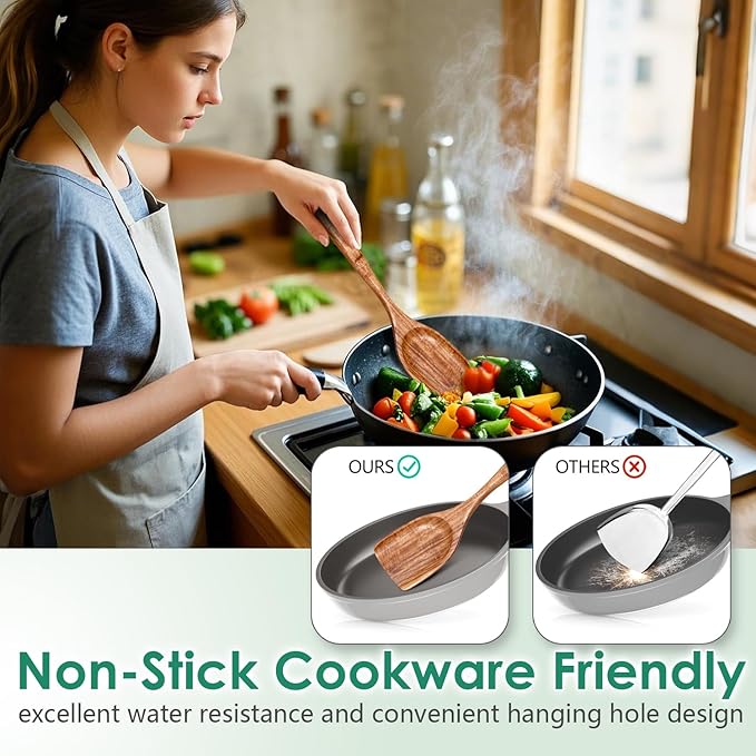 Wooden Spoons for Cooking 6 Piece - Natural Teak Wood Kitchen Utensils Set - Smooth Finish Soft Comfort-Grip Safe for Nonstick By HOWHONG-Ruum Studio Home