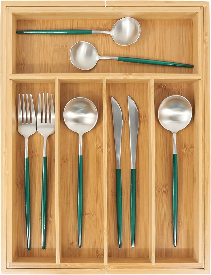 VaeFae Bamboo Drawer Organizer, Expandable Silverware Drawer Organizer, Cutlery Tray with Dividers for Kitchen Utensils, Medium-Ruum Studio Home