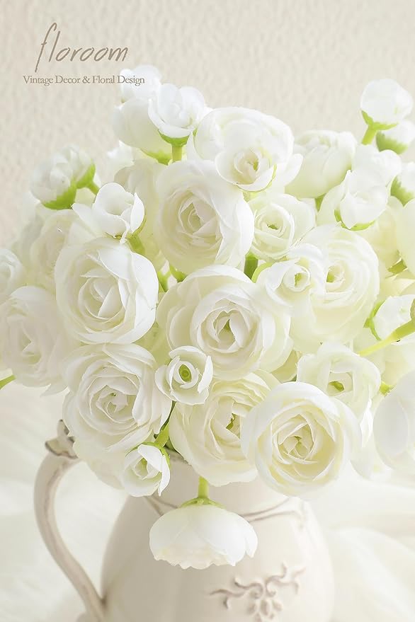 Floroom Ranunculus Artificial Flowers 18 Pcs Ivory Faux Silk Mini Ranunculus Bulk Fake Wedding Filler Flowers for DIY Bouquets, Centerpieces, Bridal Shower Decorations & Arrangements-Ruum Studio Home
