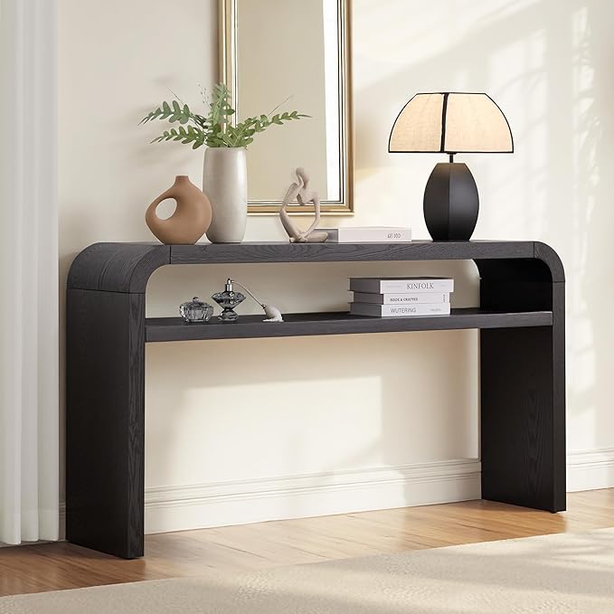 BECHAEO 59-Inch Long Console Table, 2-Tier Thickened Narrow Entryway Table, Farmhouse Console Tables Behind Couch, Retro Industrial Hallway Accent Tables for Living Room, Entrance-Ruum Studio Home