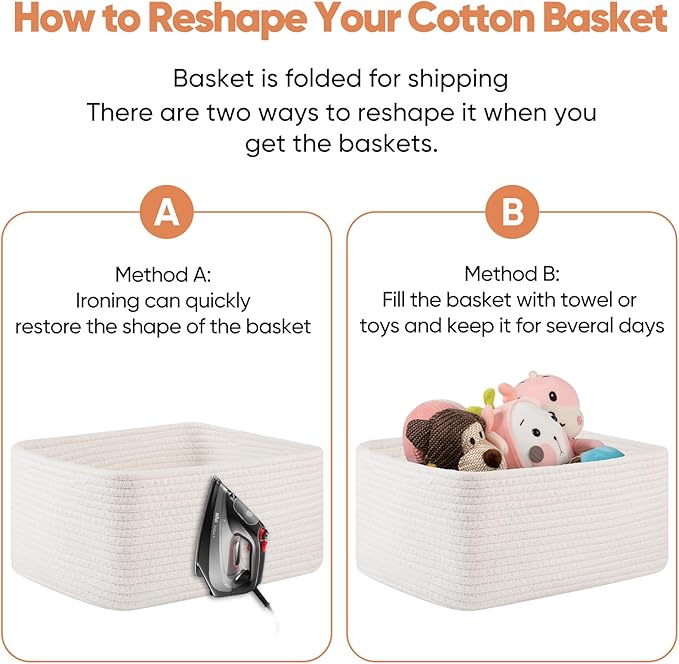 OIAHOMY 4 Pack 14.17*11.02*6.3IN Storage Baskets for Organizing Shelves, Woven Rope Baskets for Organizing Books, Clothes, Decorative Basket for Living Room, Nursery, Bedroom, Gift Basket, White-Ruum Studio Home