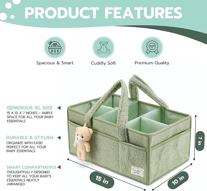 PeraBella Diaper Caddy Organizer for Changing Table, Storage Basket for Wipes, Gift for Baby Shower, Car Organizer, Nursery Organizer, Portable Storage-Ruum Studio Home