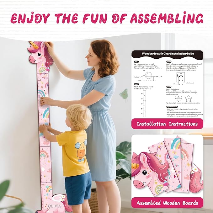 Personalized Name Growth Chart for Kids, Unicorn Wooden Wall Decor Growth Chart, Wall Decor for Kids Room, Wooden Growth Chart for Wall and Nursery Medical Office Toddler Playroom-Ruum Studio Home