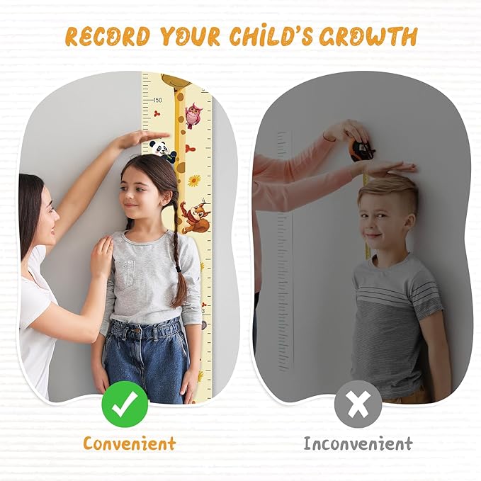 Personalized Name Growth Chart Wall Decor for Kids – Canvas Removable Height Chart Measuring Ruler 59" x 7.9" (Giraffes)-Ruum Studio Home