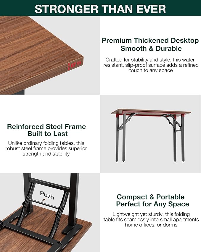 Frylr Small Folding Computer Desk β 55.1 Inch Portable Table for Craft and Study, Lightweight Desk for Small Spaces, Foldable Laptop Table Built-in AC/USB Outlets for Convenience, Dark Walnut