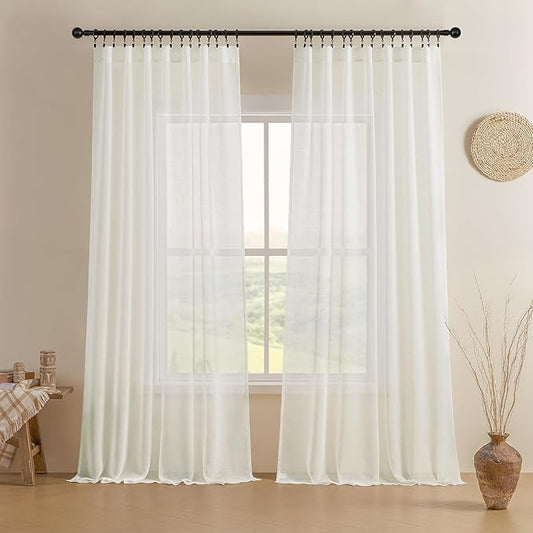 Joydeco Sheer Curtains 96 Inches Long, Cream Curtains for Living Room 2 Panels Set, Ivory Curtains Window Privacy Assured with Light Filtering(W52 x L96 Inch,Ivory)-Ruum Studio Home