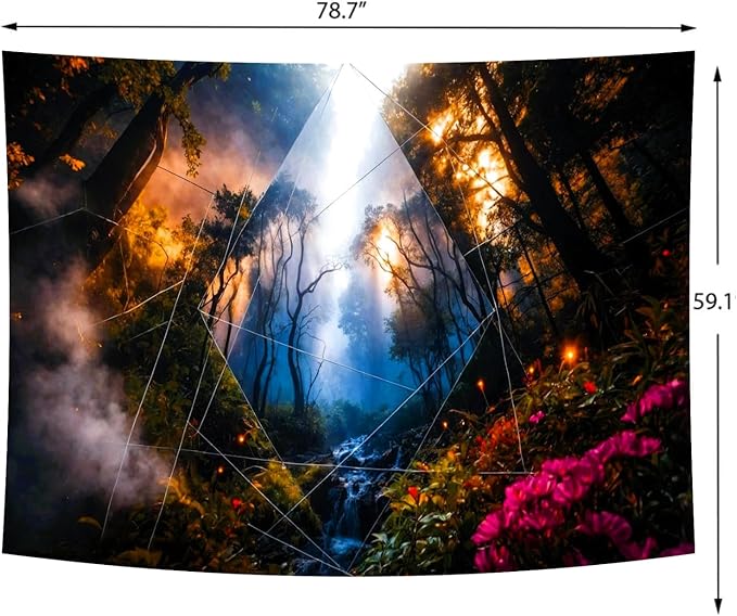 Delur Forest Tapestry Tree of Life Misty Tropical Rainforest Tapestry Wall Hanging Mystical Colorful Spiritual Psychedelic Nature Landscape Headboard for Bedroom Living Room Home Decor (59.1" x 78.7")-Ruum Studio Home