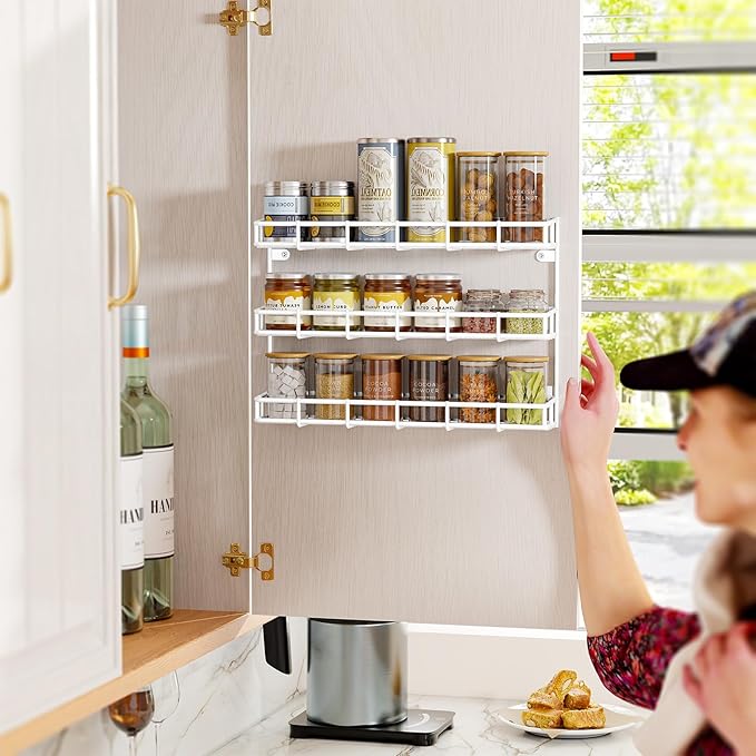 SUFAUY 2 Pack Spice Rack Organizer Wall Mount, 3 Tier Pantry Door Narrow Spice Rack Hanging Metal Shelf for Cupboard, Bathroom Shower Cosmetic, White-Ruum Studio Home