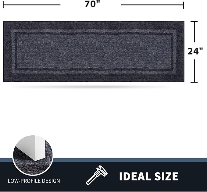 PURRUGS Dirt Trapping Door Mat 24" x 70", Non-Slip/Skid Machine Washable Entryway Rug, Shoes Scraper, Area Rug, Super Absorbent Welcome Mat for Muddy Wet Shoes and Paws, Bluish Grey & Charcoal-Ruum Studio Home