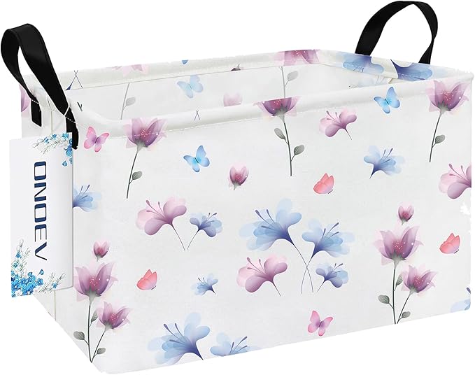 Rectangular Folding Laundry Basket,waterproof Canvas Basket,gift basket,Suitable for children's room,Office,Clothes,Toys Storage(Watermark flower)-Ruum Studio Home