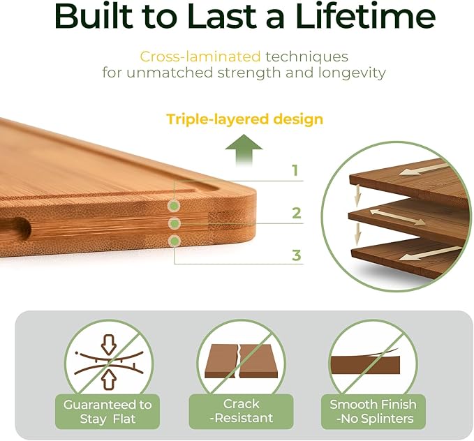 Extra Large Bamboo Cutting Board for Kitchen - 18 Inch Wood XL Cutting Boards with Juice Groove and Handles, Wooden Chopping Board for Meat, Cheese, Fruit & Vegetables (Pre Oiled, Brown)-Ruum Studio Home