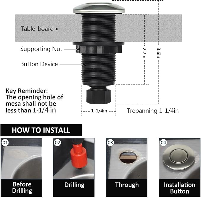Garbage Disposal Air Switch Kit for SinkTop Waste Disposal with Stainless Steel Brushed Nickel Long Air Button by briidea-Ruum Studio Home
