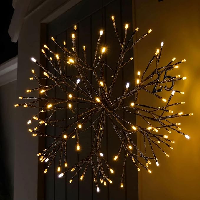 Christmas led Sparkle Ball Hanging Outdoor décorations -Haning Twig Ball,Snowflake Ornament Lights Indoor Outdoor Festive Holiday Décor 24Inch (Warm White)-Ruum Studio Home