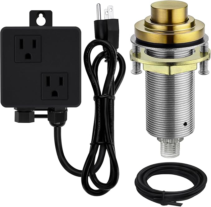 SinkTop Air Switch Kit (Long Full Brass Button) for Disposal, Dual Outlet, (Champagne Bronze)-Ruum Studio Home