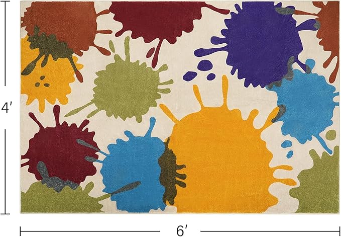STARUIA Art Bedroom Rug, 4'x6' Machine Washable Kids Rug for Playroom, Paint Splash Rainbow Area Rugs for Classroom, Soft Colorful Living Room Rugs Throw Play Mat for Nursery Office Preschool-Ruum Studio Home