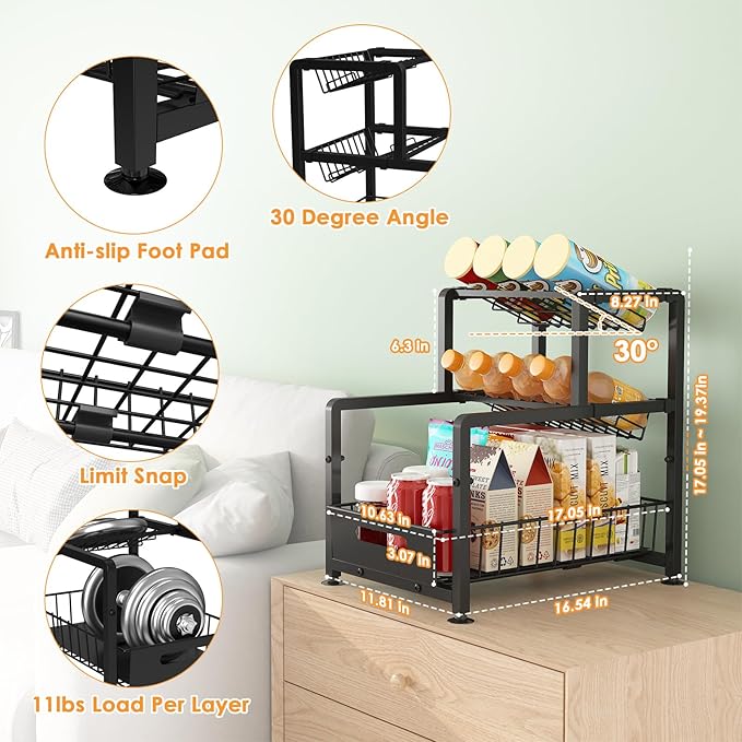 REALINN Spice Rack Organizer for Countertop, 3 Tier Pull Out Spice Rack, Height Adjustable Countertop Seasoning Organizer for Kitchen, Bathroom Storage-Ruum Studio Home