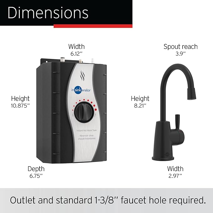 InSinkErator Stainless Steel Tank, H250MBLK-SS HOT250 System, Single-Handle Matte Black Faucet with 2/3-Gallon Instant Hot Water Dispenser-Ruum Studio Home