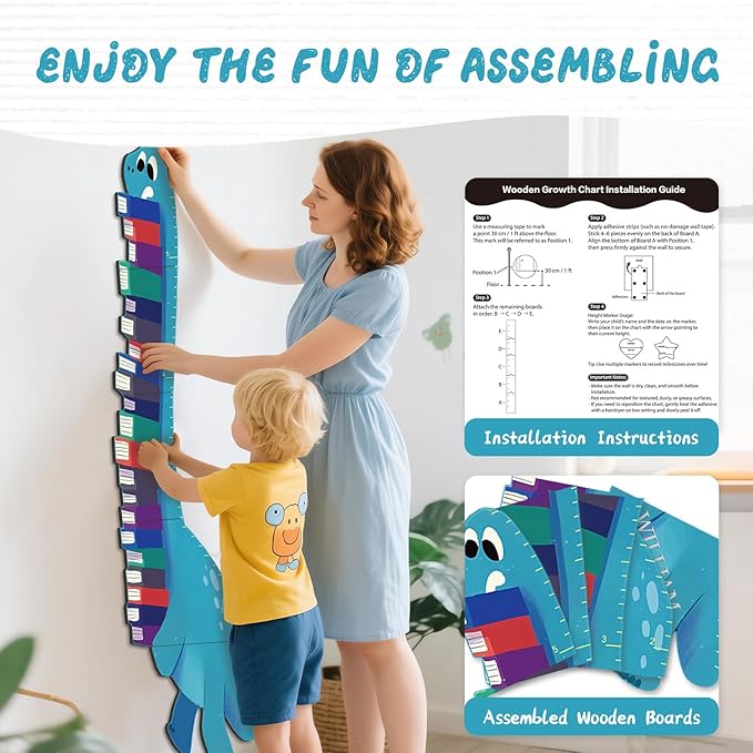 Personalized Name Growth Chart for Wall, Dinosaur Book Wooden Growth Chart Kids Height Chart, Wall Measurement for Kids, Height Chart for Wall, Growth Ruler for Toddler Playroom Decor-Ruum Studio Home