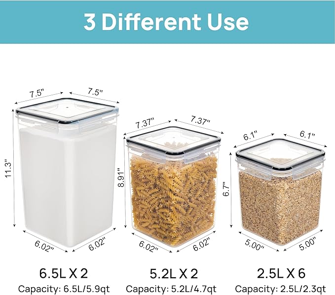 Vtopmart 10 PCS Flour and Sugar Storage Container, Large Airtight Food Canisters with Lids for Kitchen, Pantry Organization, BPA Free, Black-Ruum Studio Home