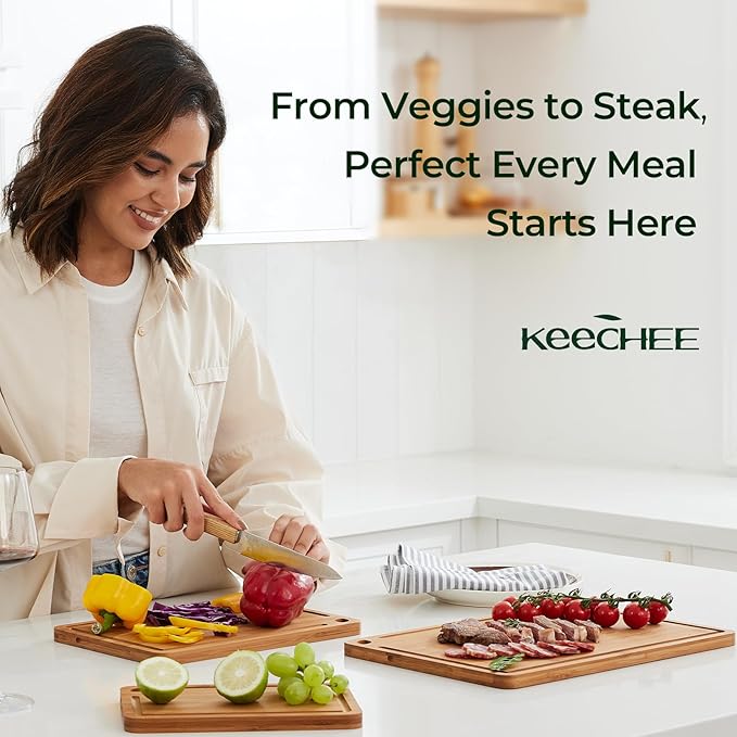 Bamboo Cutting Board, Durable Wood Cutting Boards for Kitchen with Deep Juice Grooves & Built-in Handles, Ideal Charcuterie & Chopping for Meat, Vegetables and Fruits Ideal Kitchen Gifts-Ruum Studio Home
