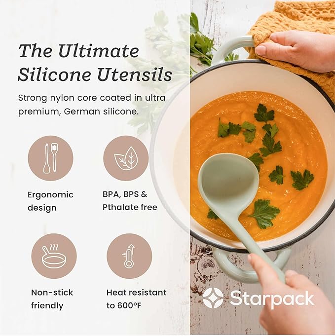 Starpack 'Stir & Serve' Silicone Cooking Utensils Set (5 Pcs) - Kitchen Utensils Set Heat Resistant to 600°F - Kitchen Utensils for Nonstick Cookware - Silicone Utensil Set for Mixing & Cooking-Ruum Studio Home