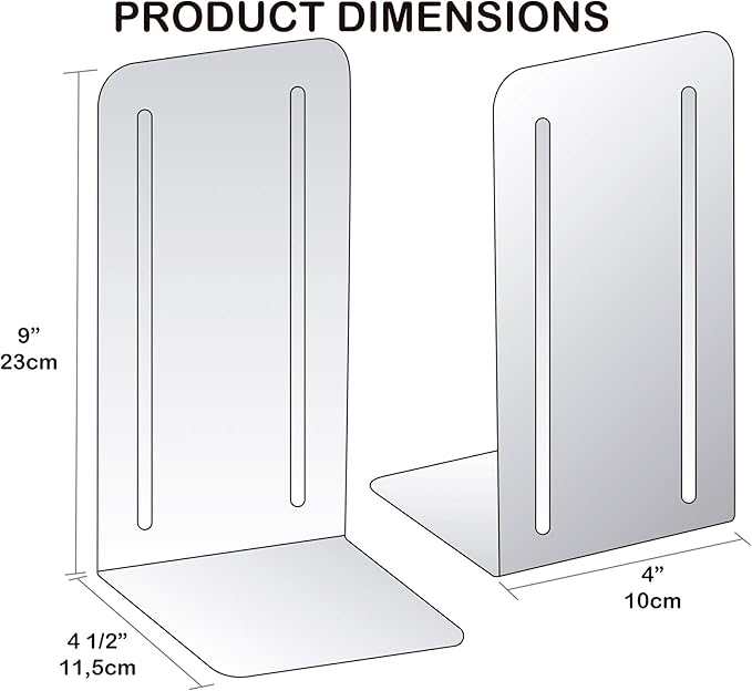 Acrimet Metal Bookends, Jumbo Size 9" H x 4" W x 4-1/2" D, Non-Skid Book Stand for Shelves, Heavy Duty Book Stopper, Black, 1 Pair-Ruum Studio Home