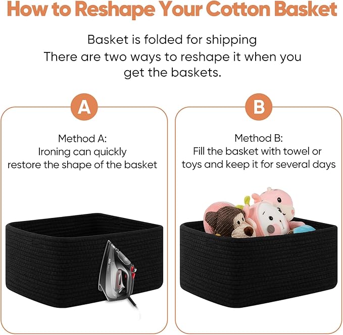 OIAHOMY 4 Pack 14.17*11.02*6.3IN Storage Baskets for Organizing Shelves, Woven Rope Baskets for Organizing Books, Clothes, Decorative Basket for Living Room, Nursery, Bedroom, Gift Basket, Black-Ruum Studio Home