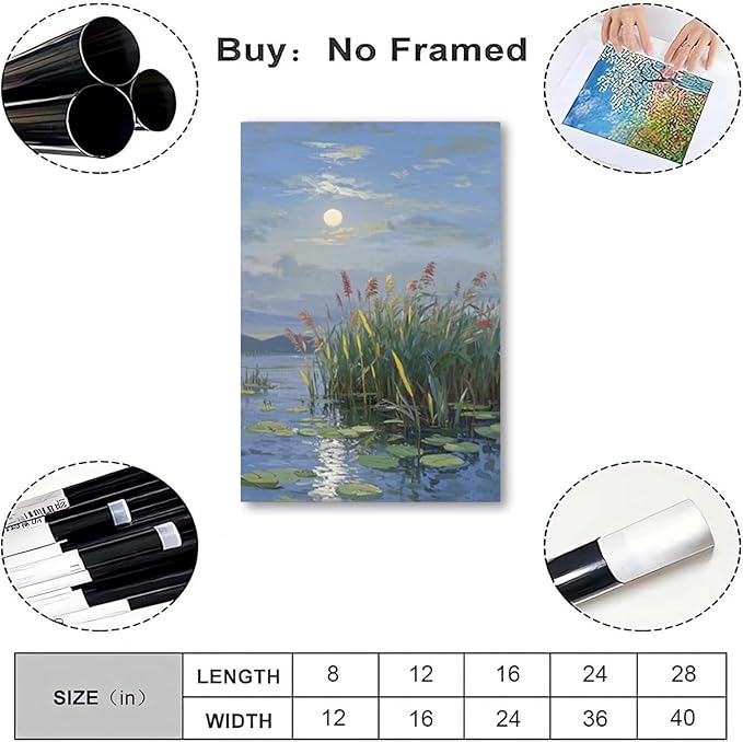 Landscape poster artwork art poster natural landscape painting reed marsh under the moonlight suitable for living room bedroom home wall-Ruum Studio Home