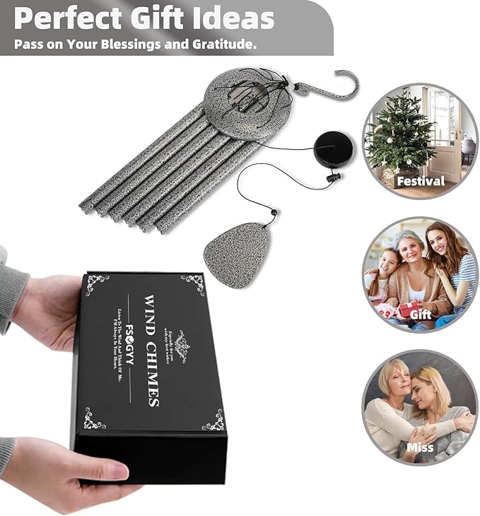 Wind-Chimes-Outdoor-Deep-Tone, Large Soothing Melodic Tones Windchimes, Wind Chimes for Outside, Memorial Wind Chimes Best Gift for Mom Women Grandma Neighbors(32" Silver Coated Aluminum)-Ruum Studio Home