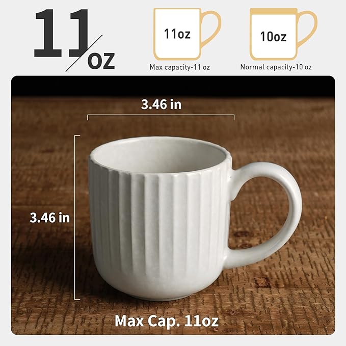 famiware Coffee Mugs Set of 6, Starlight 11 oz Mug Cup Set with Handle for Coffee, Tea, Cocoa, Milk - Ceramic Stoneware Mug Set, Matte White-Ruum Studio Home