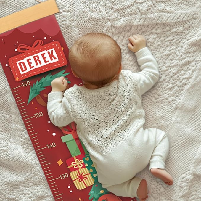 Personalized Name Growth Chart Wall Decor for Kids – Canvas Removable Height Chart Measuring Ruler 59" x 7.9" (Santa Claus Gifts)-Ruum Studio Home
