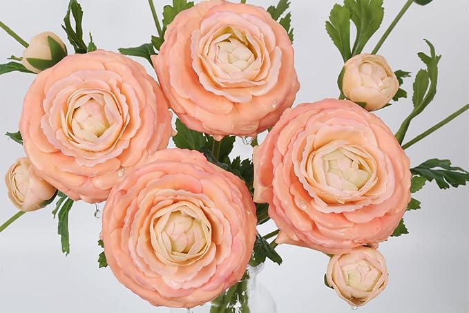 IPOPU 4PCS Real Touch Ranunculus Artificial Flowers Faux Ranunculus Flowers for Vases Real Look Silk Peonies Fake Peony Flowers for Home Indoor Wedding Centerpieces for Table Decorations (Champagne)-Ruum Studio Home