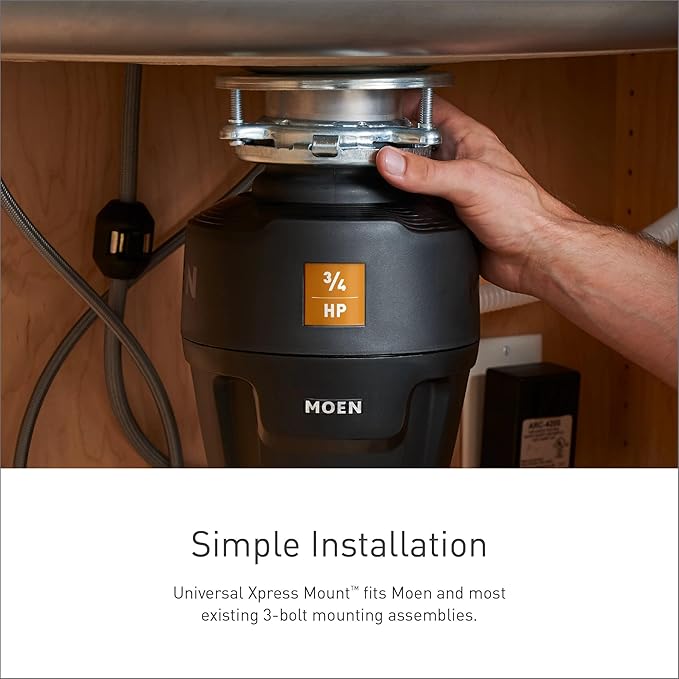 Moen GT33C Lite Series 1/3 Horsepower Continous Feed Garbage Disposal featuring Fast Track Technology, Power Cord Included-Ruum Studio Home